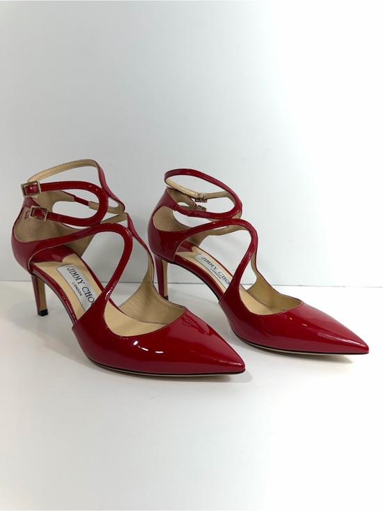 Jimmy Choo Shoes - Jimmy Choo Red Patent Leather Strappy Pointed Toe Pumps - Size 36
